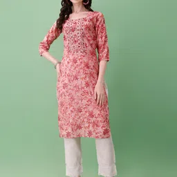 KUNDAN FAB Women Cotton Floral Yoke Design Kurta-picture-17