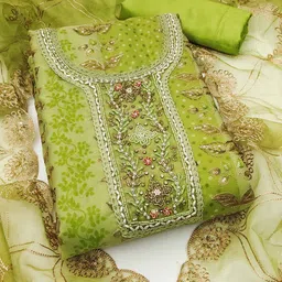 SAINOOR Floral Printed Embroidered Beads And Stones Organza Semi-Stitched Dress Material-picture-34