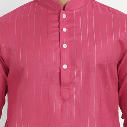 WELL TEX Striped Embroidered Mandarin Collar Straight Kurta image 3