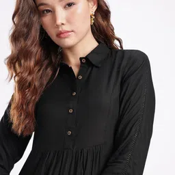 fusion by glitchez Shirt Collar Gathers A-line Kurti image 2