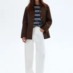 H&M Women Solid Button Down Over Coat-picture-23