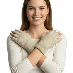 Moda Rapido Women Patterned Woollen Fingerless Gloves-picture-22