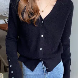 Outzidr Women V-Neck Long Sleeves Cardigan-image-9