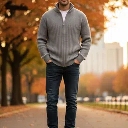 Mast & Harbour Men Grey Long Sleeves High Neck Front-Open Sweater-picture-40