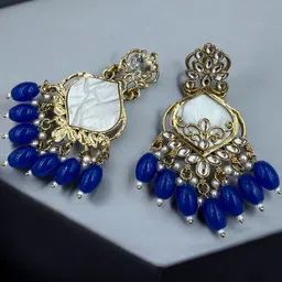 strucker Gold Plated Kundan Studded & Beaded Drop Earrings-picture-34