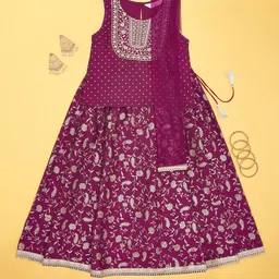 AKKRITI BY PANTALOONS Girls Embroidered Sequinned Ready to Wear Lehenga & Blouse With Dupatta image 1
