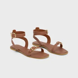 20Dresses Women's Solid Open Toe Ankle Loop Buckle Design Flats-picture-11