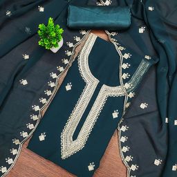 MANVAA Floral Embroidered Sequinned Georgette Unstitched Dress Material-picture-36