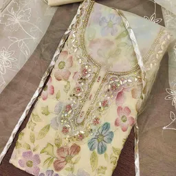 KIMISHA Embellished Organza Unstitched Dress Material-image-8