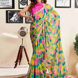 VRAGI Abstract Printed Pure Georgette Saree-picture-40