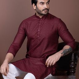DEVOILER Men Geometric Woven Design Festive Cotton Straight Kurta-picture-22