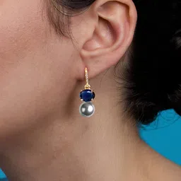 MINUTIAE Gold Plated Stones Studded And Pearls Beaded Circular Drop Earrings image 2