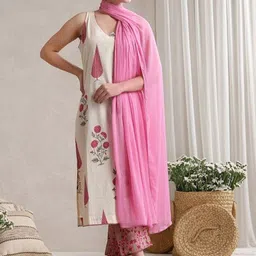 V.S.Creation Floral Printed V-Neck Sleeveless Straight Kurta With Trousers & Dupatta image 4