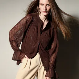 Women Regular Fit Embellished Mandarin Collar Casual Shirt-image-44