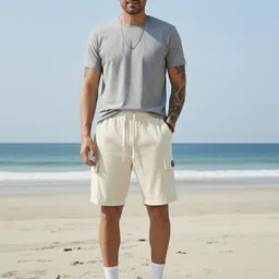 indiclub Self Design Men Beige Regular Shorts image 4