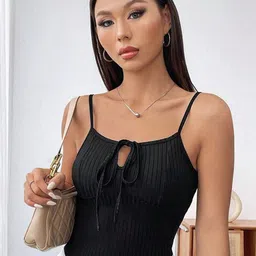 Outzidr Women Self Design Front Tie Up Bodysuit-picture-30