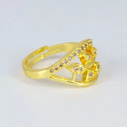 PRIVIU Gold-Plated American Diamond-Studded Adjustable Finger Ring image 5