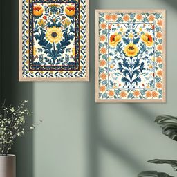 Kotart Pink & Blue 2 Pieces Floral Wooden Painting Wall Art-picture-21