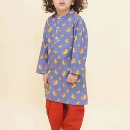 Sethukrishna Boys Floral Printed Mandarin Collar Straight Kurta With Dhoti Pants image 5