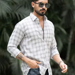 Urban Scissors Men Comfort Slim Fit Checked Spread Collar Casual Shirt image 4