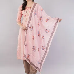 JIDI FASHION Yoke Design Thread Work Regular Kurta With Trousers & Dupatta-image-87