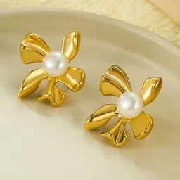 DIVASTRI 18kt Gold Floral Studs Anti Tarnish Earrings-image-44