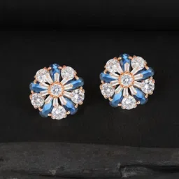 Adwitiya Collection Rose Gold-Plated Cubic Zirconia Studded Floral Shaped Studs image 1