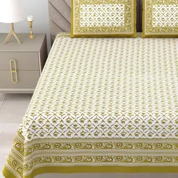 Urban Jaipur Yellow & White Floral 186 TC King Bedsheet with 2 Pillow Covers-image-89
