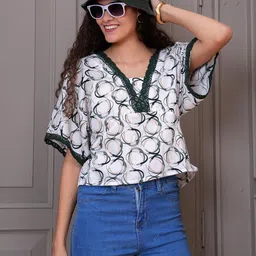 HIGHLIGHT FASHION EXPORT Women Geometric Printed Extended Sleeves Crop Top-picture-23