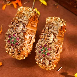 South Temple Jewellery Set Of 2 Gold-Plated Stone Studded Antique Bangles-picture-22