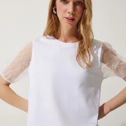 Happiness istanbul Embroidered Sleeve Pure Cotton Regular Fit T-shirt image 4