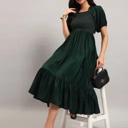 Raiyani Fashion Puff Sleeve Crepe A-Line Midi Dress-picture-29