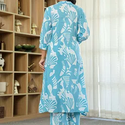 IRAYA JAIPUR Printed Pure Cotton Mandarin-Neck Tunic With Trousers image 4