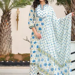 AARDRAA Women Floral Printed Regular Pure Cotton Kurta with Trousers & With Dupatta-picture-20