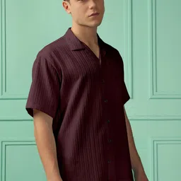 Urban Buccachi Men Premium Fit Textured Cuban Collar Casual Shirt image 3