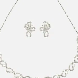 Sukkhi Women Rhodium Plated Cubic Zirconia Stones Studded Necklace With Stud Earrings image 2