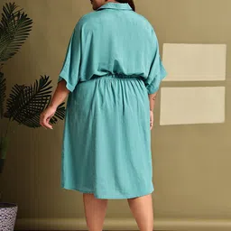 theRebelinme Women Plus Size Kimono Sleeve Linen A-Line Midi Dress image 4