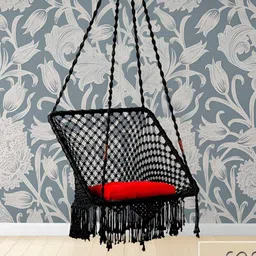 Swingzy Black & Red Textured Hammock Swing With Cushion-image-69