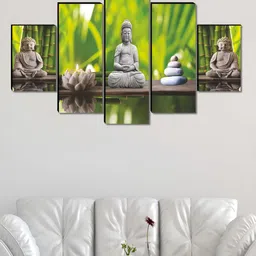 SAF Green & Grey 5 Pieces Buddha Religious Wooden Wall Art-picture-11