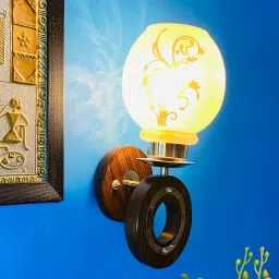 foziq Gold Wooden Novelty Wall Light (Brown) image 1