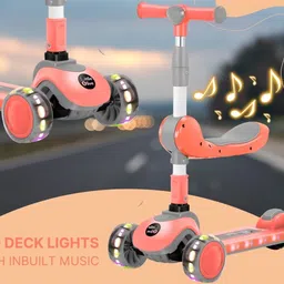 little olive 2-in-1 Scooter with LED Wheels, Adjustable Handle, Rear Brake, Foldable Seat image 3