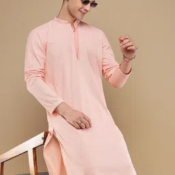 Anouk Pink Geometric Embroidered Chikankari Detailed Cotton Straight Kurta-image-0