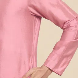 KISAH Men Pink & White Embellished Thread Work Straight Kurta image 2