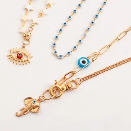 Yellow Chimes Gold-Plated Layered Chunky With Evil Eye Elephant Star Studded Neckchain image 4