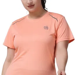 ndless sports Women Solid Round Neck Polyester Beige T-Shirt-picture-11