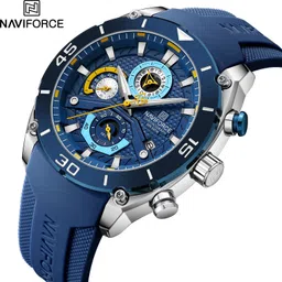 naviforce Super Classy Blue teenager chronograph silicone strap watch Analog Watch - For Men NF8038 Silicone Chronograph watch image 2