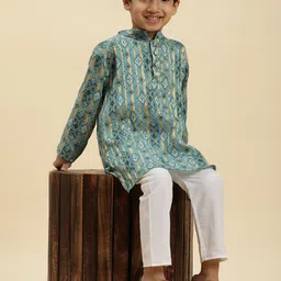 Stuffie Land Boys Ethnic Motifs Printed Regular Pure Cotton Kurta with Pyjamas image 5