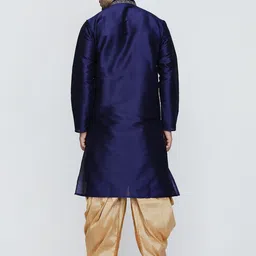 ROYAL KURTA Men Blue Dupion Silk Kurta with Patiala Set image 5