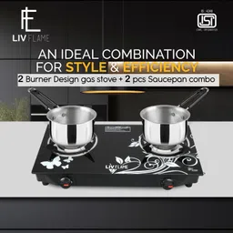 livflame Popular Design Combo with 2 pcs Induction Friendly Sauce Pan Food Grade Steel Glass Manual Gas Stove-picture-10