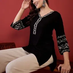 Women Embroidered Viscose Rayon Straight Kurta-image-91
